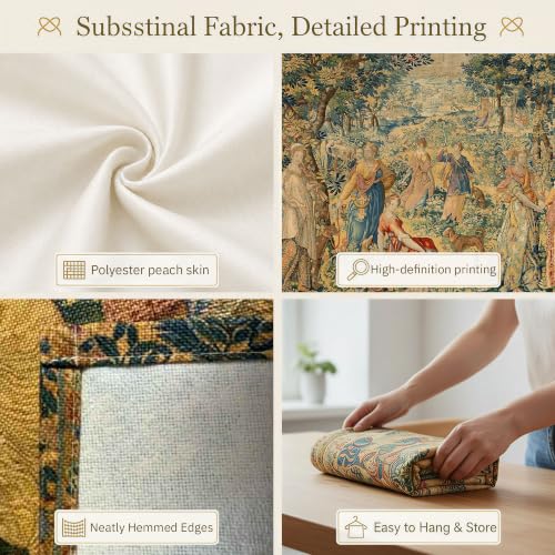 LATETOMT Renaissance Garden Party Tapestry Medieval Tapestry Canvas Wall Art Tapestries for Bedroom Living Room Dorm Decor Tablecloth 80x60in LTMTAYW488 - color: Brown-1, size: 80"L x 60"W