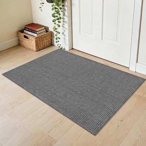 Hallway Washable Runner Rug 2x3 Small Washable Area Rugs Indoor Door Mat Front Door Mat Non Slip Rubber Backed Entryway Rug Cotton Entrance Doormat for Foyer Bathroom Kitchen Bedroom(Grey/Dark Grey) - color: Grey/Dark Grey, size: 2x3