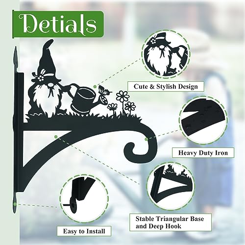 Hanging Plant Bracket Heavy Duty Iron Ornamental Gnome Silhouette Hanging Plant Hangers Outdoor 12 inch Hanging Basket Bracket Hook Wall Mounted for Flower Pot, Lantern, Bird Feeder, Wind Chimes - color: Gnome