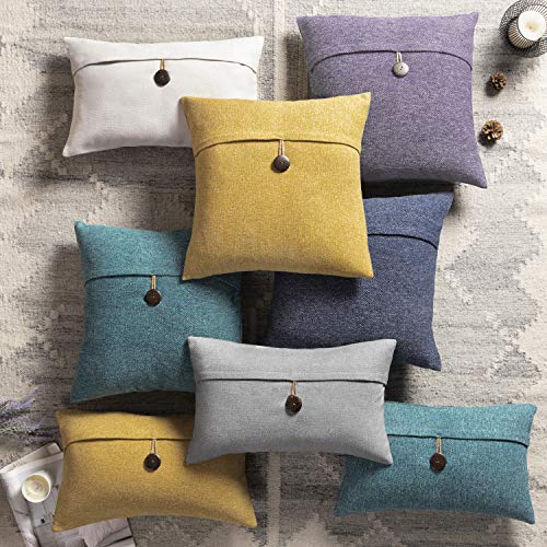 Phantoscope Pack of 2 Farmhouse Throw Pillow Covers Button Vintage Linen Decorative Pillow Cases for Couch Bed and Chair Purple 18 x 18 inches 45 x 45 cm - color: Purple, size: 18" x 18" (Pack of 2)
