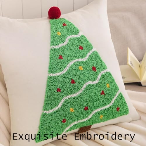 Christmas Tufted Pillow Covers 20 x 20 Inch Set of 2 Green Xmas Tree Throw Pillow Cover Christmas Party Decor Winter Holiday Cushion Case for Sofa Couch Bed Living Roomr - color: Green Christmas Tree, size: 20" x 20" (Pack of 2)