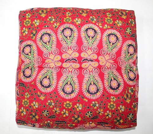 INDIAN CRAFT CASTLE Mandala Mandala Barmeri Large Floor Pillow Cover Cushion Meditation Seating Ottoman Throw Cover Hippie Decorative Zipped Bohemian Pouf Ottoman Cases (Red, 16" Square) - color: Red, size: 16"D x 16"W x 5"H