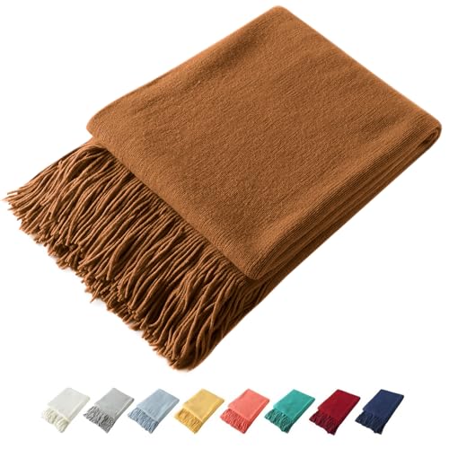 Homiest Decorative Knitted Throw Blanket with Fringe, Lightweight Acrylic Knit Blanket, Soft & Cozy Tassel Throw for Couch Sofa Bed (Camel Brown, 50 x 60 Inch) - color: Brown, size: 50" x 60"