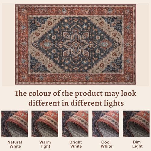Tangsoo 2x3 Washable Rug for Entryway, Vintage Non Slip Small Area Rug, Indoor Front Door Rug, Print Door Mat Small Carpet, Soft Low Pile Rugs for Entrance Kitchen Bedroom Dark Blue/Orange - color: Rust/Dark Blue, size: 2' X 3' (Rectangular)