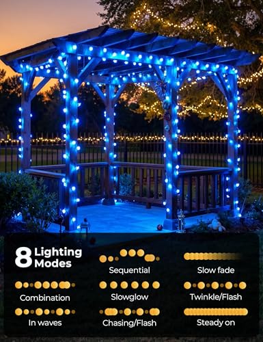 Brightown 50 LED Blue Flower Solar String Lights for Outside, 23FT Solar Christmas Lights Outdoor with 8 Modes, Fairy Lights Decorative for Yard Garden Fence Porch Tree Party Wedding - color: Blue, size: 1 Pack