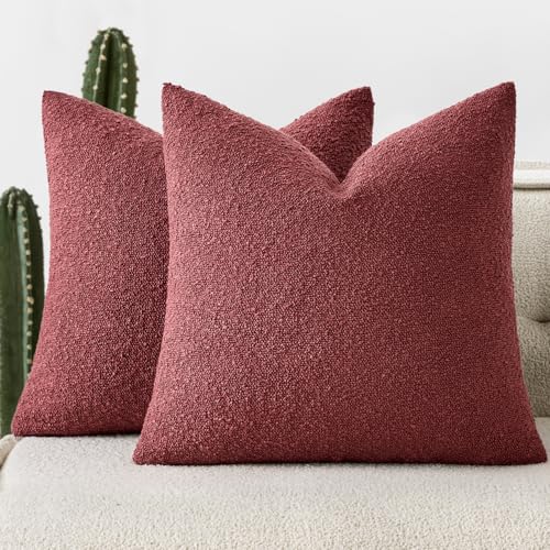 Pack of 2 18x18 Inch Decorative Boucle Throw Pillow Covers Textured Square Pillowcaes Accent Solid Cozy Soft Cushion Covers Home Decor for Sofa Couch Living Room Home Decor,Burgundy - color: Burgundy, size: 18" x 18" (Pack of 2)