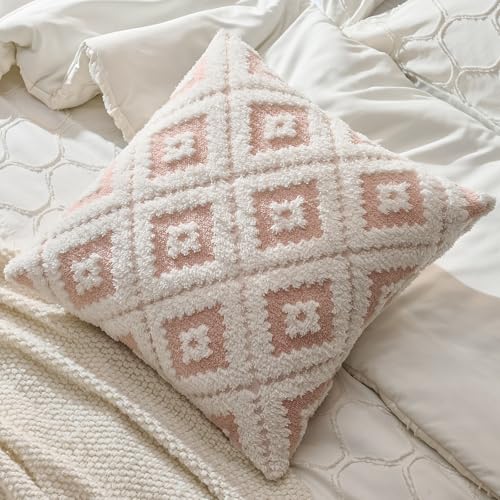 AmHoo Pack of 2 Decorative Throw Pillow Covers Rhomboid Luxury Super Soft Plush Set Case Cushion for Couch Sofa Bedroom 18 x 18-Inch Pearl Blush - color: Pearl Blush, size: 18" x 18" (Pack of 2)