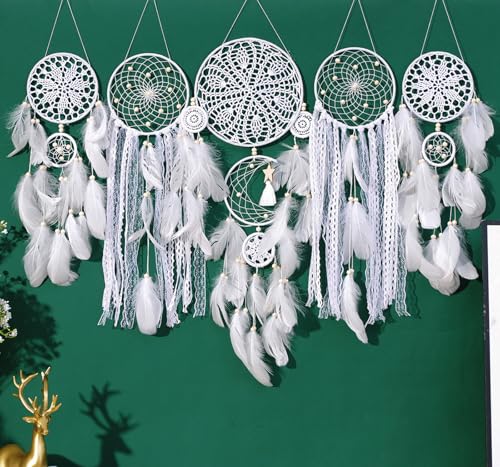 Dream Catchers Boho Wall Decor Moon and Sun Feather Handmade Traditional Dream Catcher Wall Hanging Decor for Kids Bedroom Adult Living Room Home Bohemian Decorations (Grey Set) - color: Grey
