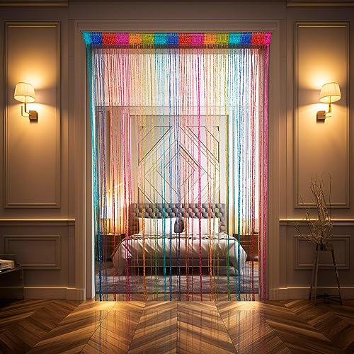 Hysenm 2 Pack 39 x 79 Inch Beaded Curtain String Door Curtains, Hippie Room Decor Curtains for Doorway, Closet Divider Privacy Decor, Boho Home Decoration Bedroom, Party, 6 Colors - color: 6 Colors