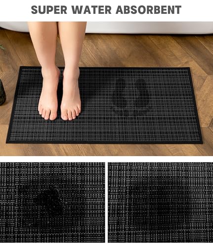 YIHOUSE Bathroom Rugs Sets 2 Pieces, Ultra Thin Bath Mats Fit Under Door, Absorbent Quickly Dry Rubber Backing Braided Bath Mat Set, Non Slip Washable Bath Rugs for Bathroom Floor - color: Black Multi, size: 2pieces