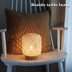 LUSHARBOR Rattan Lamp, Cordless Boho Lamp Battery Operated, Table Lamp with LED Bulb, Handmade Bamboo Beside Lamp Small Rattan Lamp, Decorative Battery Lamp for Kids Room Entryway - Grid - style: GRID