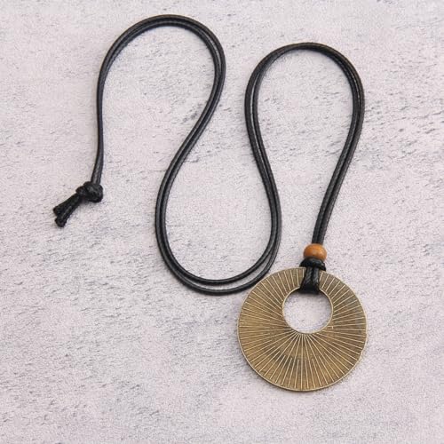 Leather Necklace for Women Long Boho Pendant Hippie Choker Necklace Bohemian Layered Leather Rope Wooden Jewelry Gifts - style: Bohemian Choker Necklace