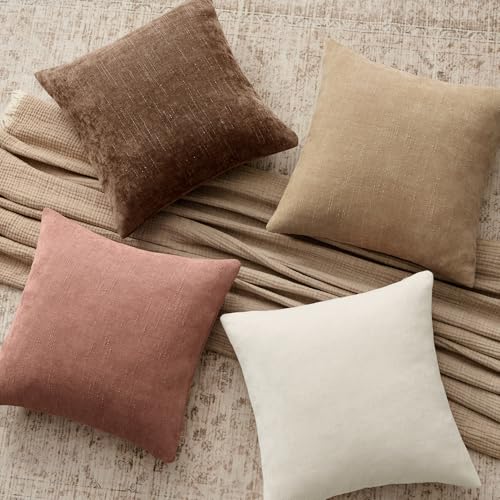 Textured Throw Pillow Covers Decorative Soft Accent Chenille Pillows Neutral Farmhouse Cushions Modern Valentines Home Decor for Couch Sofa Bedroom Living Room 18x18 Inch Pack of 2, Blush Pink - color: Blush Pink, size: 18" x 18" (Pack of 2)