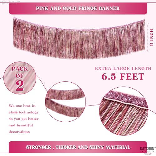 KatchOn, XtraLarge Pink Fringe Banner - 6.5 Ft,Pack of 2 | Fringe Garland, Pink Streamers for Birthday,Gender Reveal, Bachelorette Party Decorations | Flamingo Party Decorations - color: Gold and Pink