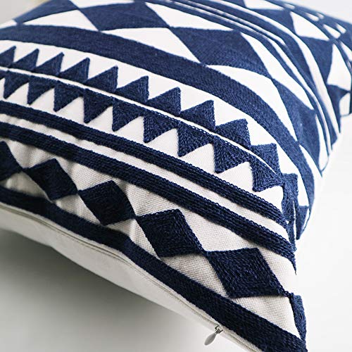 Embroidery Throw Pillow Cover 18x18 Home Décor Navy Blue Geometric Cushion Cover Diamond Triangle Pillow Case Floor Pillow Cover for Couch Sofa Chair 100% Cotton 45x45cm, 1 Piece - color: Navy Blue Geometric Diamonds