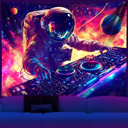 NYZE Blacklight Tapestry Music Wall Tapestry Space Art Colourful Design Tapestries for Hip Hop College Dorm Room Bedroom Wall Decor 59in×51in - color: Astronaut G, size: 59"L x 51"W