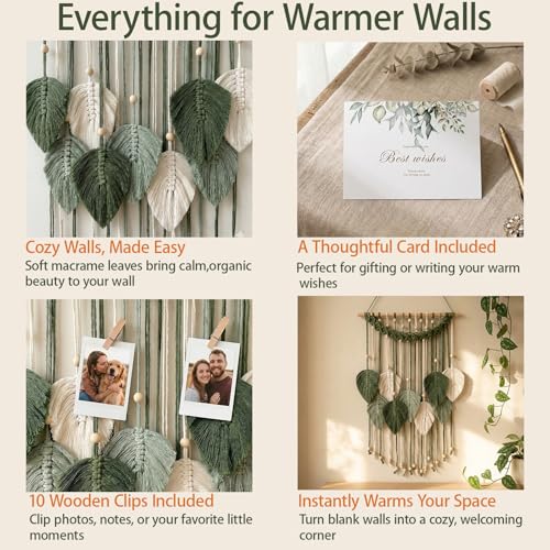 SunsprieJoy Macrame Wall Hanging, Boho Wall Decor Handmade Yarn Woven Leaf Tapestry, Modern Wall Art for Bedroom Nursery Kitchen Dining Room Bathroom, Home Decoration Gift for Women – Green - style: Layered Leaf