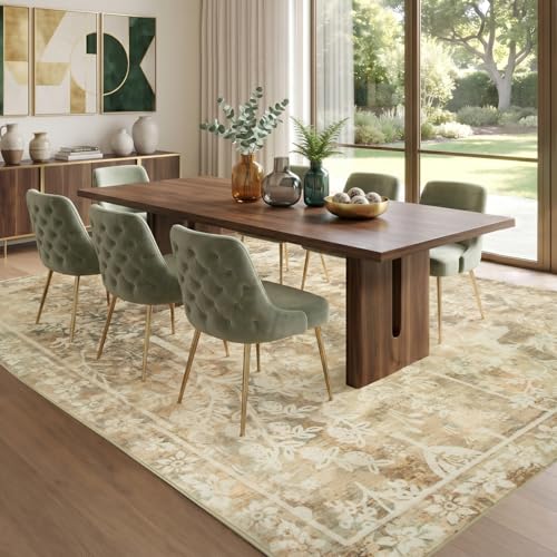 8x10 Area Rugs for Living Room, Large Washable Rug Cute Vintage Distressed Non Slip Bedroom Carpet, Low Pile & Thin Floral Rug for Dining Room Farmhouse Nursery Playroom Home Office, Oatmeal Beige - color: Cute | Oatmeal Beige, size: 8' x 10' (Rectangular