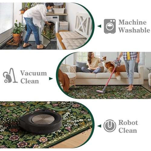 Moynesa Floral Kitchen Rug, 2x3 Washable Rugs Green Non Slip Boho Bathroom Rug, Soft Small Area Rug Indoor Door Mat, Ultra Thin Botanical Throw Rugs for Entryway Bedroom, Green - color: Green, size: 2' x 3' (Rectangular)