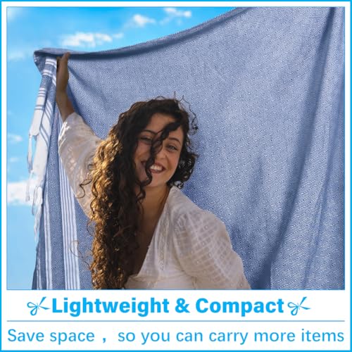 Vikumond Oversized Turkish Beach Towel Blanket XXL Cotton Sandproof Towels Boho Woven Extra Large Big Sand Free Giant Throw Blankets Huge Quilt XL Picnic Camping Necessities Cloud for Adult Gifts - color: Z Blue Mtb, size: Xxxl(88x82 In,224x208 Cm)