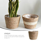 Healeved Hand Woven Planter Basket with Liner Rustic Straw Flower Pot for Indoor Outdoor Plants Balcony Living Room Decor 7.8X9.75X7.8 Inches