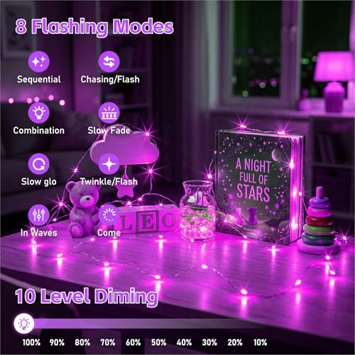 8 Pack Rechargeable LED Fairy Lights 7Ft 20LED Battery Operated with Remote, DIY Timer & 8 Modes, Mini Twinkle String Lights for Indoor Christmas Wedding Mason Jar Bedroom Party Table (Purple) - color: Purple