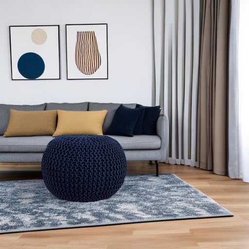 BIRDROCK HOME Round Pouf Ottoman Foot Rest - 18.5”x18.5”x15” Boho Compact Comfortable Soft Cotton Braided Foot Stool with Bean Bag Filling for Living Room, Bedroom, or Nursery (Navy) - color: Navy