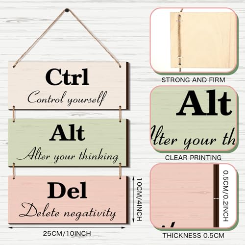 Qunclay 3 Pcs Office Wall Decor Boho Leaves Wood Rustic Hanging Cubicle Decor Summer Inspirational Ctrl Alt Del Sign Decoration for Bathroom Indoor Home Living Room - color: Boho, style: Leaves