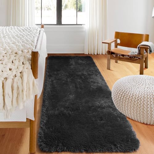 ONASAR Black Runner Rugs for Bedroom Living Room, 2x6 Bedside Fluffy Area Rug, Indoor Ultra Soft Plush Shaggy Furry Floor Throw Carpet for Hallway Nursery Kids Boys Girls Dorm Closet Home Decor - color: Black, size: 2' x 6' (Runner)