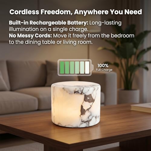 Marble Touch Light & Marble Tap Light - Type-C Rechargeable Dimmable Stone Table Lamp for Bedroom, Bedside, Living Room, Desk, Small Modern Night Light for Nightstand