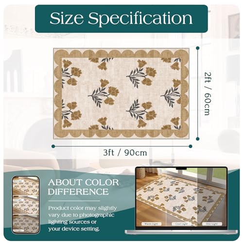 Front Door Mat Outside Entrance - 2x3 Spring Floral Non-Slip Washable Doormat Indoor Outdoor Door Mat Beige Vintage Farmhouse Entry Rug Small Throw Rugs for Entryway Kitchen Front Porch Decor - color: Flower - Beige, size: 2' x 3' (Rectangular)