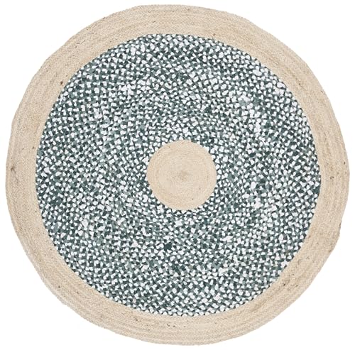 SAFAVIEH Cape Cod Collection 5' Round Light Blue / Natural CAP210M Handmade Braided Jute & Cotton Area Rug - color: Light Blue/Natural, size: 5' (Round)
