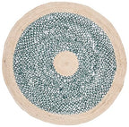 SAFAVIEH Cape Cod Collection 5' Round Light Blue / Natural CAP210M Handmade Braided Jute & Cotton Area Rug - color: Light Blue/Natural, size: 5' (Round)