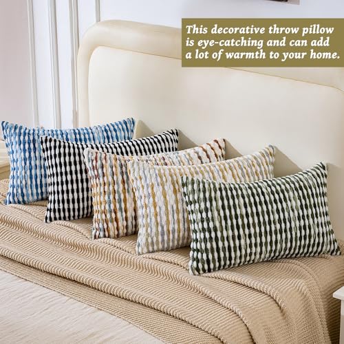 AmHoo Set of 2 Boho Chenille Pillow Cover Decorative Tufted Pillowcase for Couch Bed Sofa Bedroom Living Room Modern 12 x 20-Inch Brown - color: Brown, size: 20" x 12" (Pack of 2)