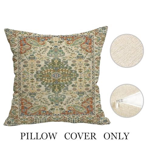 Boho Throw Pillow Covers 20x20 Set of 2,Sage Green Orange Ethnic Boho Outdoor Pillows Cover Spring Fall Western Bohemian Linen Decorative Pillowcase for Couch Living Room Bed Decor - color: Green Orange, size: 20" x 20" (Pack of 2)