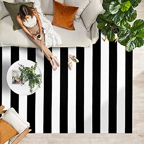 IOHOUZE Black White Striped Rug -4x6 Front Door Mats Outdoor,Washable Rug for Front Porch Decor,Spring Summer Welcome Mats Outdoor Indoor, Doormat for Farmhouse/Entryway/Home Entrance - color: Black White Stripe, size: 4' x 6' (Rectangular)