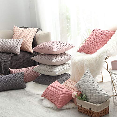 vctops Boho Basket Weave Pattern Decorative Throw Pillow Cover Super Soft Suede Solid Square Accent Cushion Case for Couch Sofa Car (YH Pink,18"x18") - color: Yh Pink, size: 18" x 18" (Pack of 1)