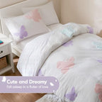 Intelligent Design Kids Rio Twin Duvet Set – Girls’ Reversible Tufted Chenille Bedding with Pastel Purple Butterflies and Pink Dot, 2pcs - color: Multicolor, size: Twin
