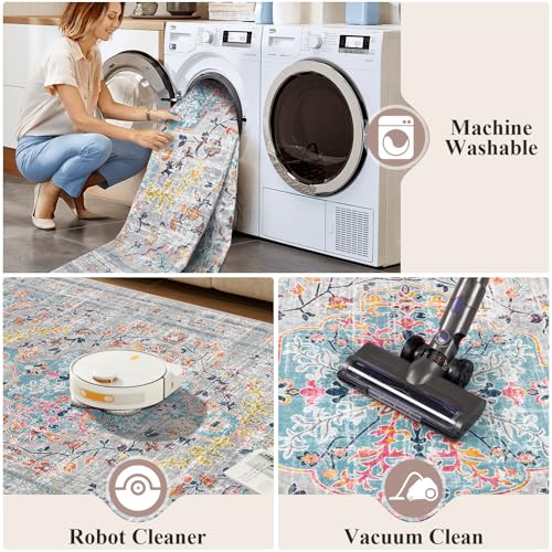 Pauwer Boho Washable Area Rug 2x3 Soft Living Room Bedroom Floor Carpet Mat Indoor Farmhouse Vintage Non Slip Accent Throw Rugs for Entryway Kitchen Dorm Dining Room - color: Grey Multi, size: 2' x 3' (Rectangular)