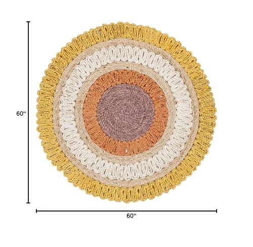 SAFAVIEH Natural Fiber Round Collection 5' Round Gold / Multi NF201B Handmade Boho Charm Farmhouse Jute Area Rug - color: Gold/Multi, size: 5' (Round)