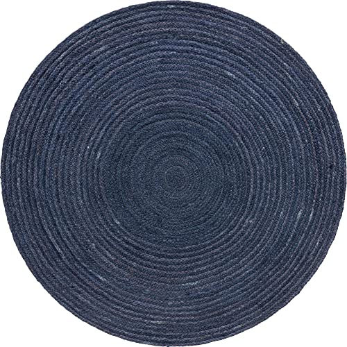 Unique Loom Braided Jute Collection Area Rug - Dhaka (5' 1" Round, Navy Blue) - color: Navy Blue, size: 5'1" (Round)
