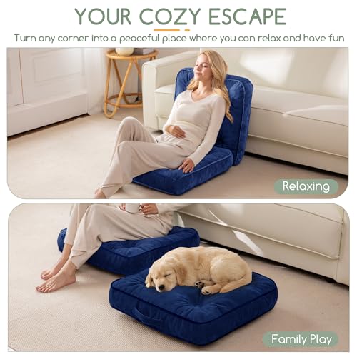 HIGOGOGO Large Floor Pillow Cushion for Adults, Meditation Cushion Pillow with Handle, Lustrous Chenille Tufted, Square Floor Sitting for Tatami Living Room or Yoga, 22x22 Inch, Navy - color: Square Navy, size: 4" Thick(Pack of 1)