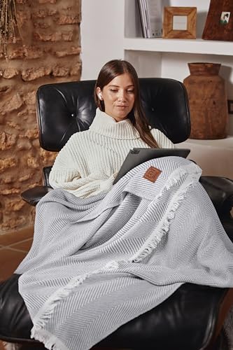 GOLD CASE HOME COLLECTION Retro 100% Recycled Cotton Grey Throw Blanket for Couch - Couch Throw Blankets - Living Room Decorative Boho Throws for Bed - Outdoor Blanket - Couch Throw Blanket - 60x80 - color: Retro Grey, size: 60x80"