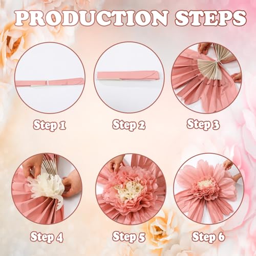 Giegxin 6 Pcs 31.5", 24" Pink Giant Paper Flower Boho Large Tissue Paper Flower for Wall Big Pink Pom Pom Floral Decorations for Wall Wedding Bridal Shower Baby Shower Tea Party Nursery Birthday Decor - color: Pink, size: 31.5", 24"