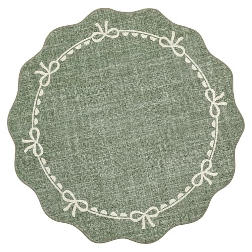 GarveeHome Scalloped Bow Rug for Living Room, 4ft Round Rugs Washable Solid Green Rug for Dorm Soft Low Pile Non Slip Scalloped Rugs for Nursery Bedroom Decor Kids Room Playroom - color: Green, size: 4' (Round)