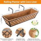 Riare 2 Pack 24 Inch Window Boxes Planters with Coco Liner, Metal Deck Railing Planter Boxes, Balcony Planters Railing Hanging, Horse Trough Window Flower Planter Boxes for Outdoor Porch Fence Patio - size: 24Inch