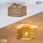 Rpzloila Rattan Ceiling Light, Gold Boho Light Fixture, Square Flush Mount Ceiling Light for Bedroom, Hallway, Entryway, Kitchen, Cabinet - color: Gold, size: 1-Light-Square