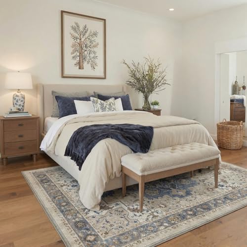 GENIMO Area Rug 2x3 Doormat, Machine Washable Low Pile Rugs, Small Retro Entryway Mat for Entrance, Hallway, Kitchen and Corridor, Blue Cream - color: Area Blue Cream, size: 2' x 3' (Rectangular)