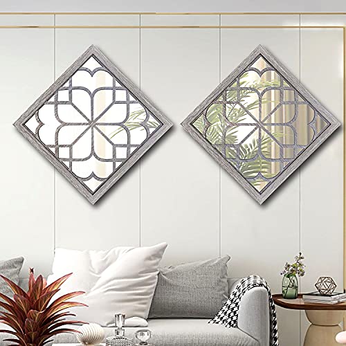 Wocred 2 PCS Square Wall Mirror,Gorgeous Rustic Farmhouse Accent Mirror,Barn Wood Color Entry Mirror for Bathroom Renovation,Bedrooms,Living Rooms and More(20”x20”) - color: Barn Wood Square, size: 20x20 inch - 2 PCS