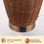 Boho Style Rattan Table Lamp,Dimmable Bamboo Desk Lamp,Touch & USB Charger Port,Oven Brown Rattan - color: USB + touch